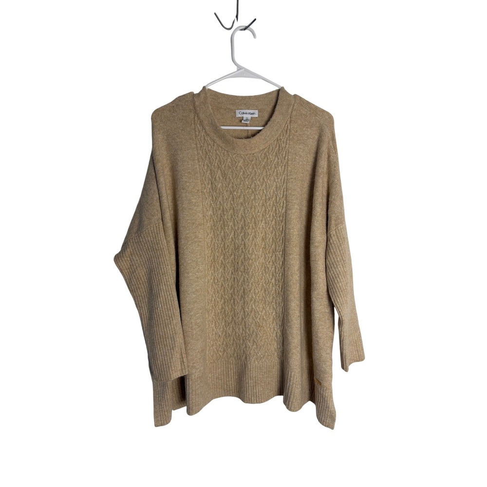 Calvin Klein Tan Heather Cable Knit Oversized Sweater Crew Neck Large M4XSN718